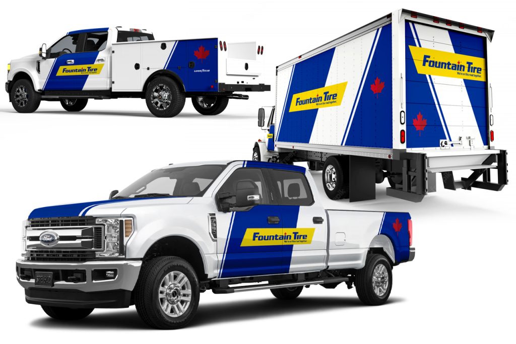 Fleet graphics project produced for Fountain Tire by Sign-Tech Media in Edmonton